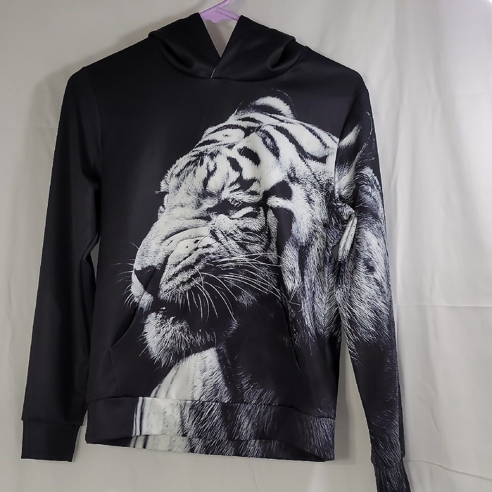 Kids Black and White Tiger Graphic Hoodie